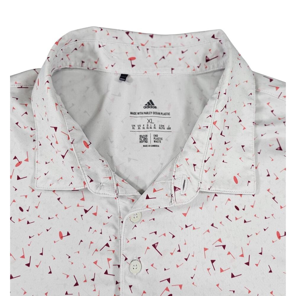 Adidas Primeblue Golf Polo XL White Burgundy Red Flag Print Parley Globe - Picture 3 of 9